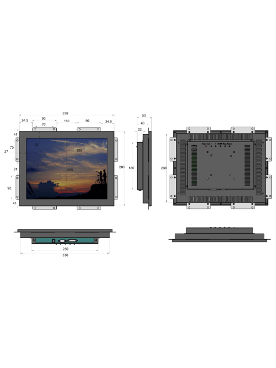 Monitor Open Frame 15", 4:3, Touchscreen opzionale